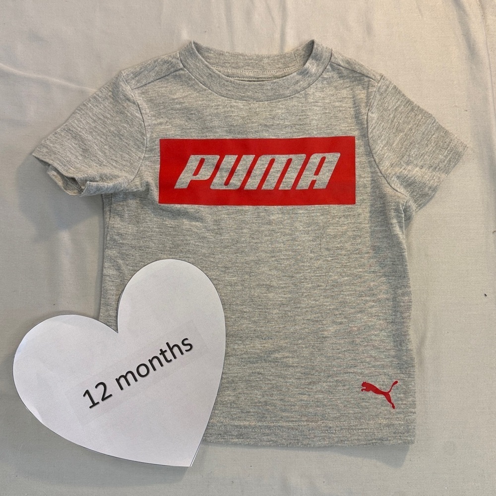 Puma - Kids Short Sleeve Grey Tee with Vibrant Red Logo